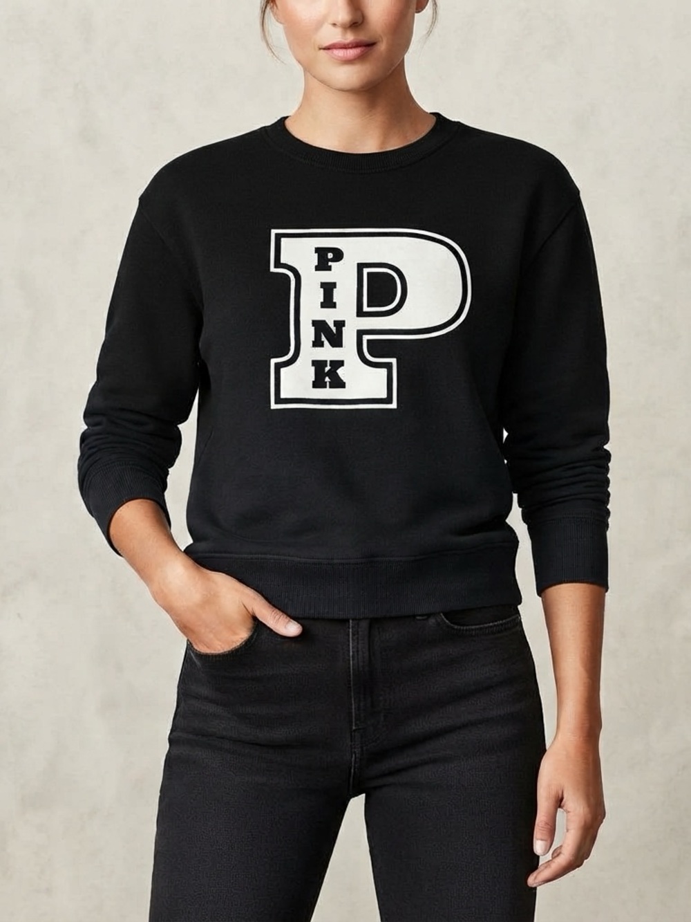 Pink Victorias Secret Ivy Fleece Crew Black XS Y2K Athleisure Loungewear Flaw
